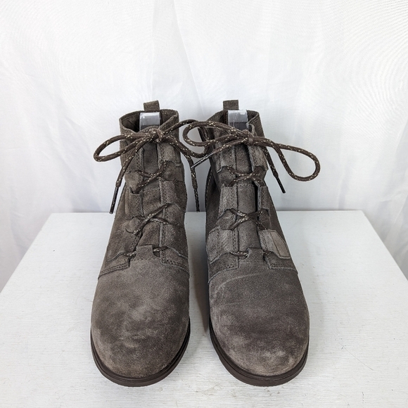 Sorel Evie Lace Up Grey Suede Leather Wedge Ankle Booties - Picture 6 of 9